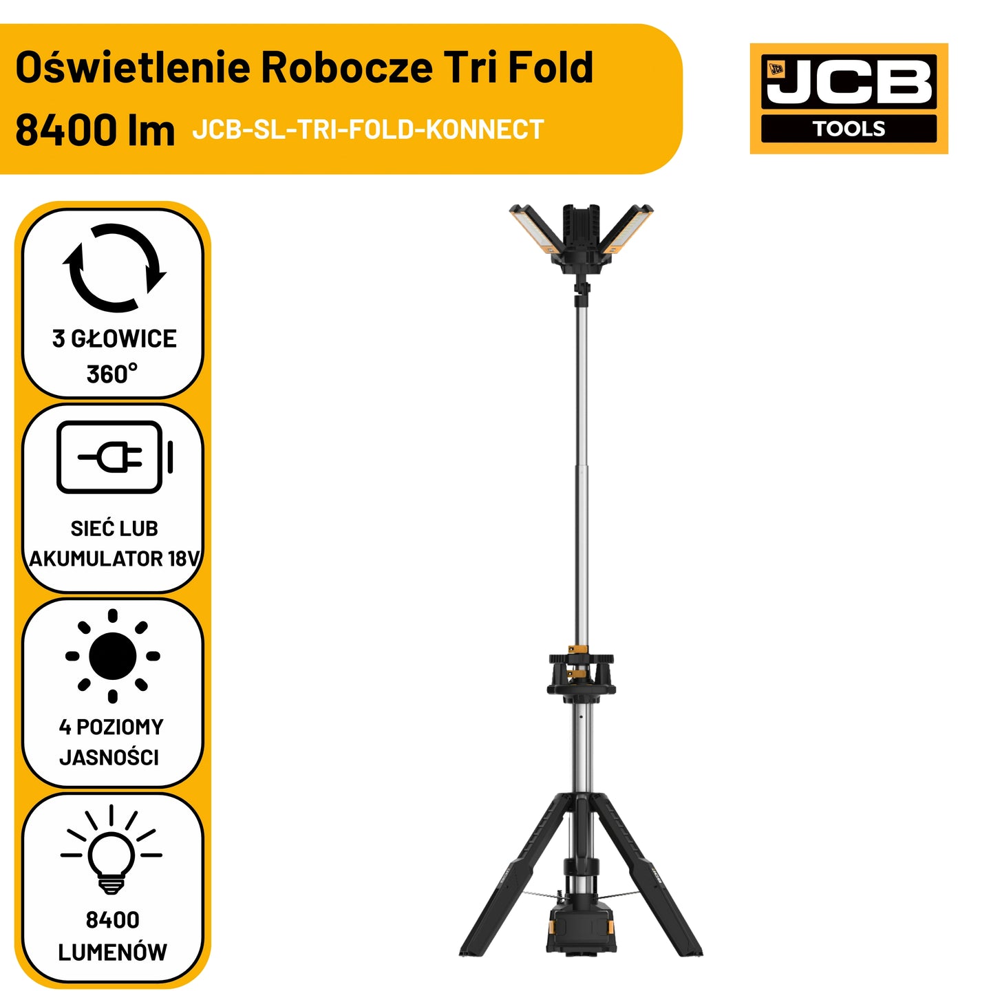 Lampa budowlana akumulatorowa JCB 8400 lm – lampy budowlane LED