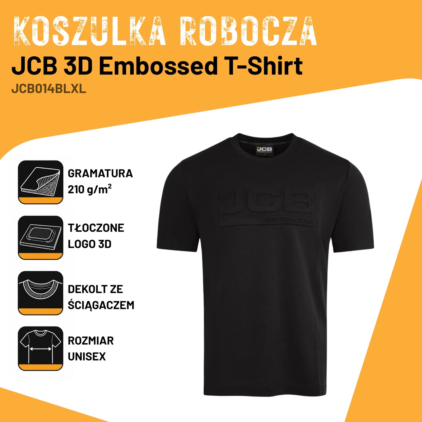 JCB Workwear Koszulka Robocza T-shirt Bawełniana z Logo 3D – Czarny – zdjęcie 3