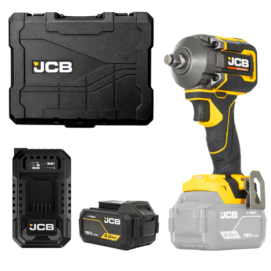 JCB Professional Klucz Udarowy Akumulatorowy 18V 620Nm Zestaw Ładowarka 4,5A Bateria 5Ah Walizka