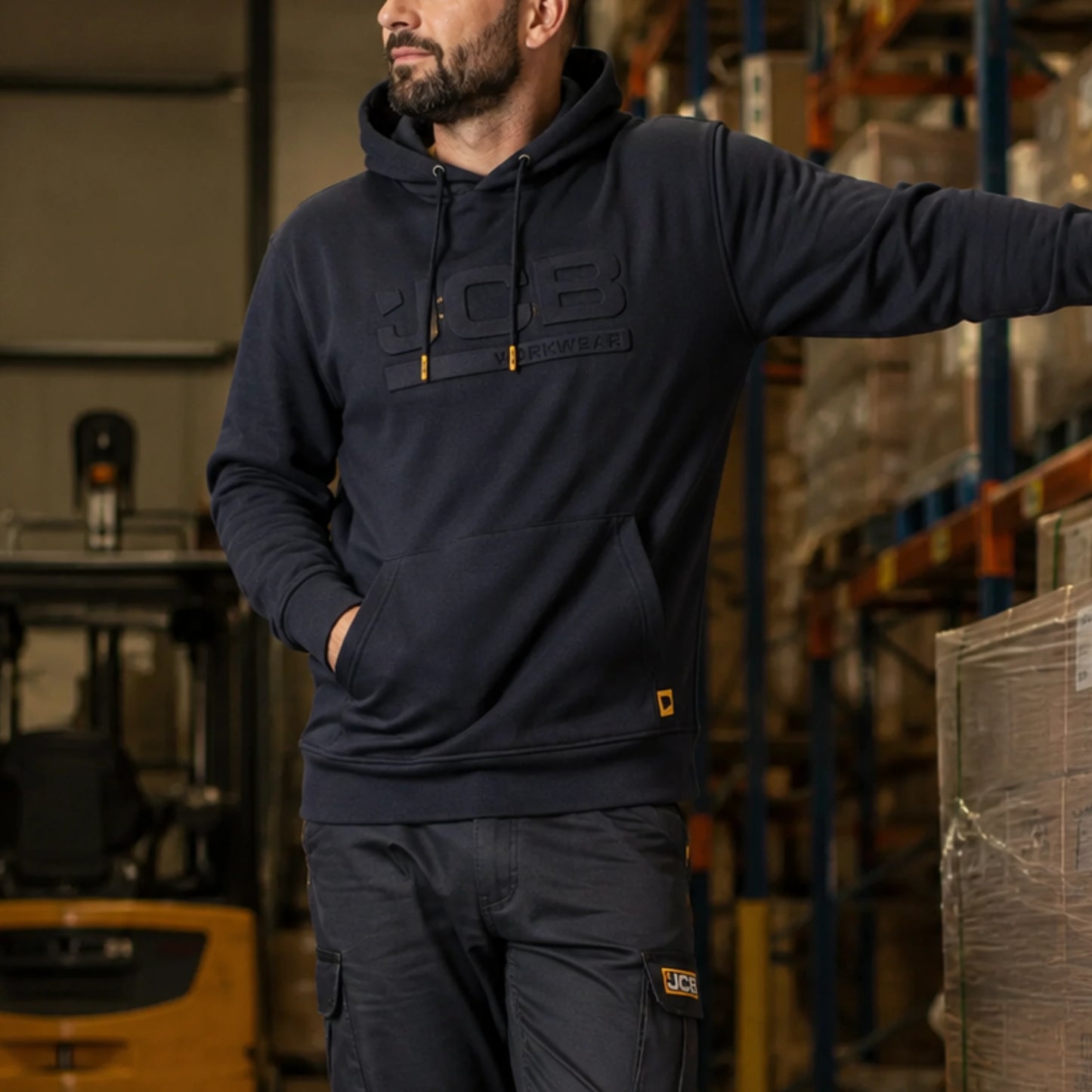 JCB Workwear Bluza Robocza z Kapturem z Logo 3D – Granatowy – zdjęcie 14