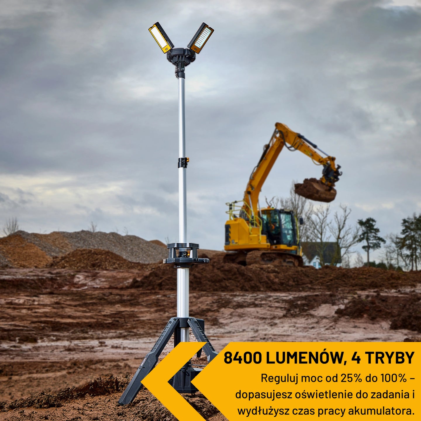 Lampa ledowa budowlana JCB 8400 lm – lampy budowlane akumulatorowe