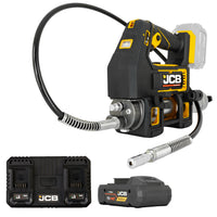 Smarownica akumulatorowa JCB 18PGG-VS z elastycznym wężem końcówką smarującą podwójną ładowarką i akumulatorem JCB 4.0Ah