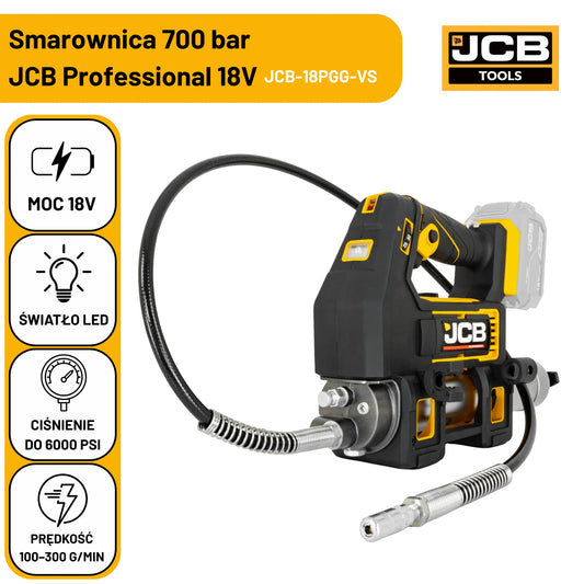 JCB Professional Zestaw Smarownica Akumulatorowa 700 Bar 18V 2,0Ah + 4,0Ah Ładowarka 4,5A Torba