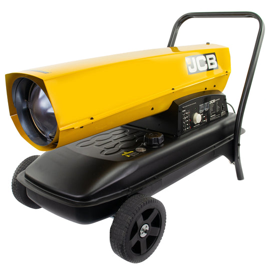 Nagrzewnica olejowa JCB SH215DP24, żółto-czarna, ujęcie z przodu pod kątem