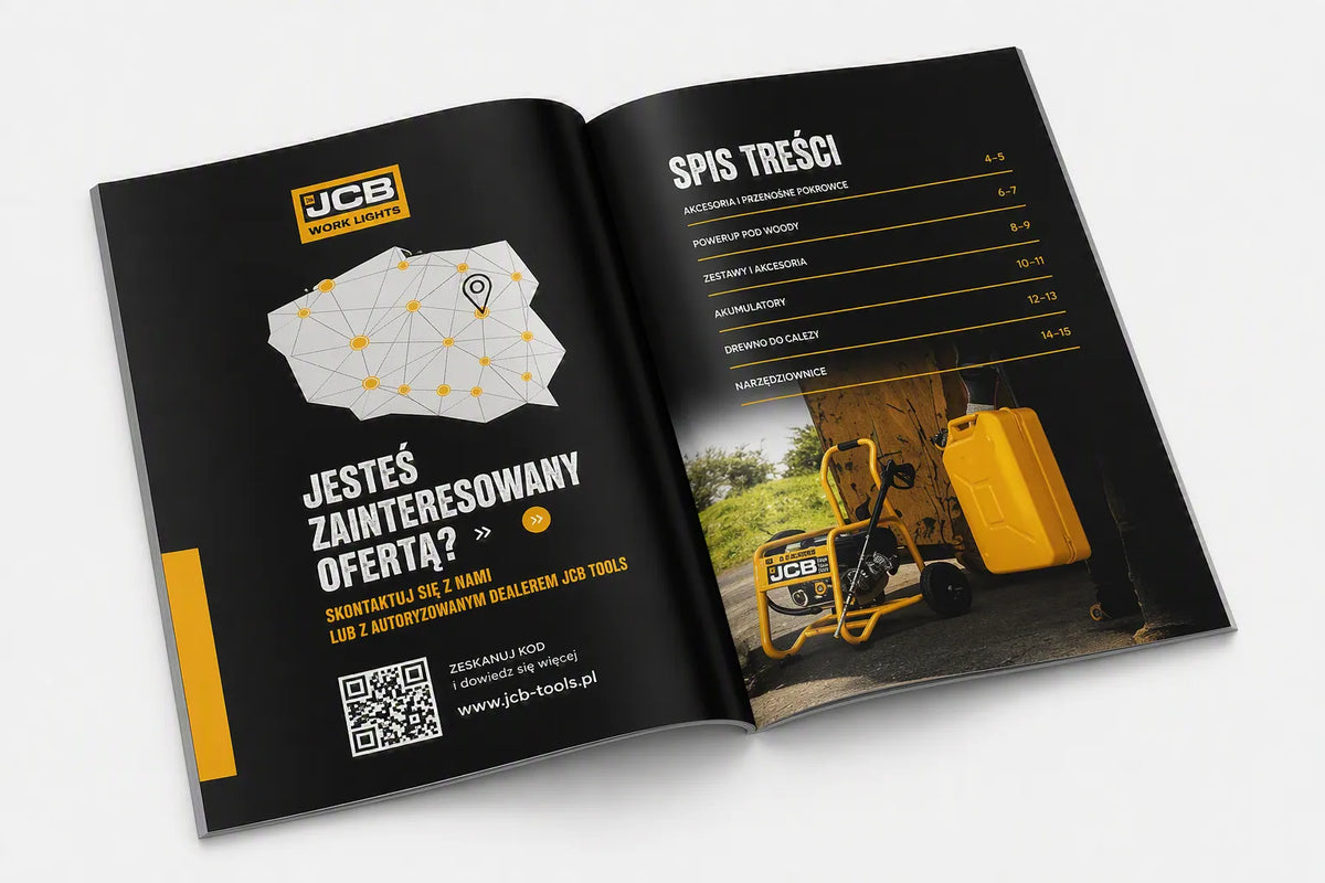 Katalog urządzeń spalinowych JCB Petrol Tools ze spisem treści i ofertą

