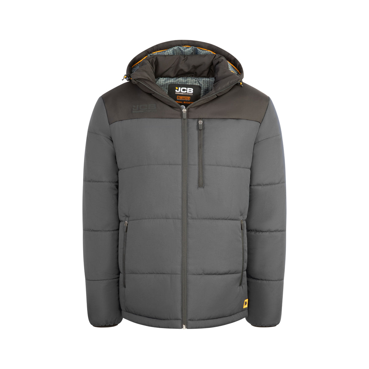 Kurtka robocza ocieplana z kapturem JCB Workwear szaro-czarna JCB006GYBL - widok z przodu